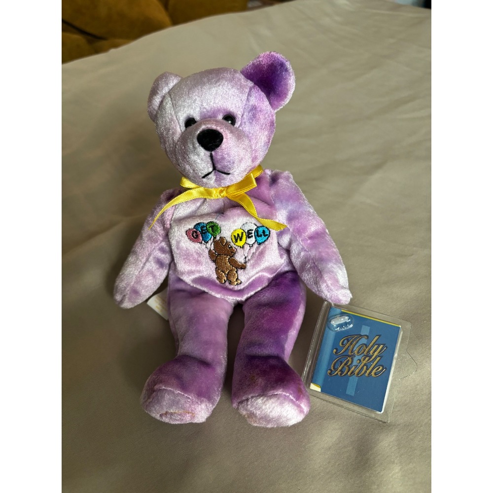 HolyBears Get Well Purple Tie Dye Plush Bear with Bible Tag 1999 Collectible
